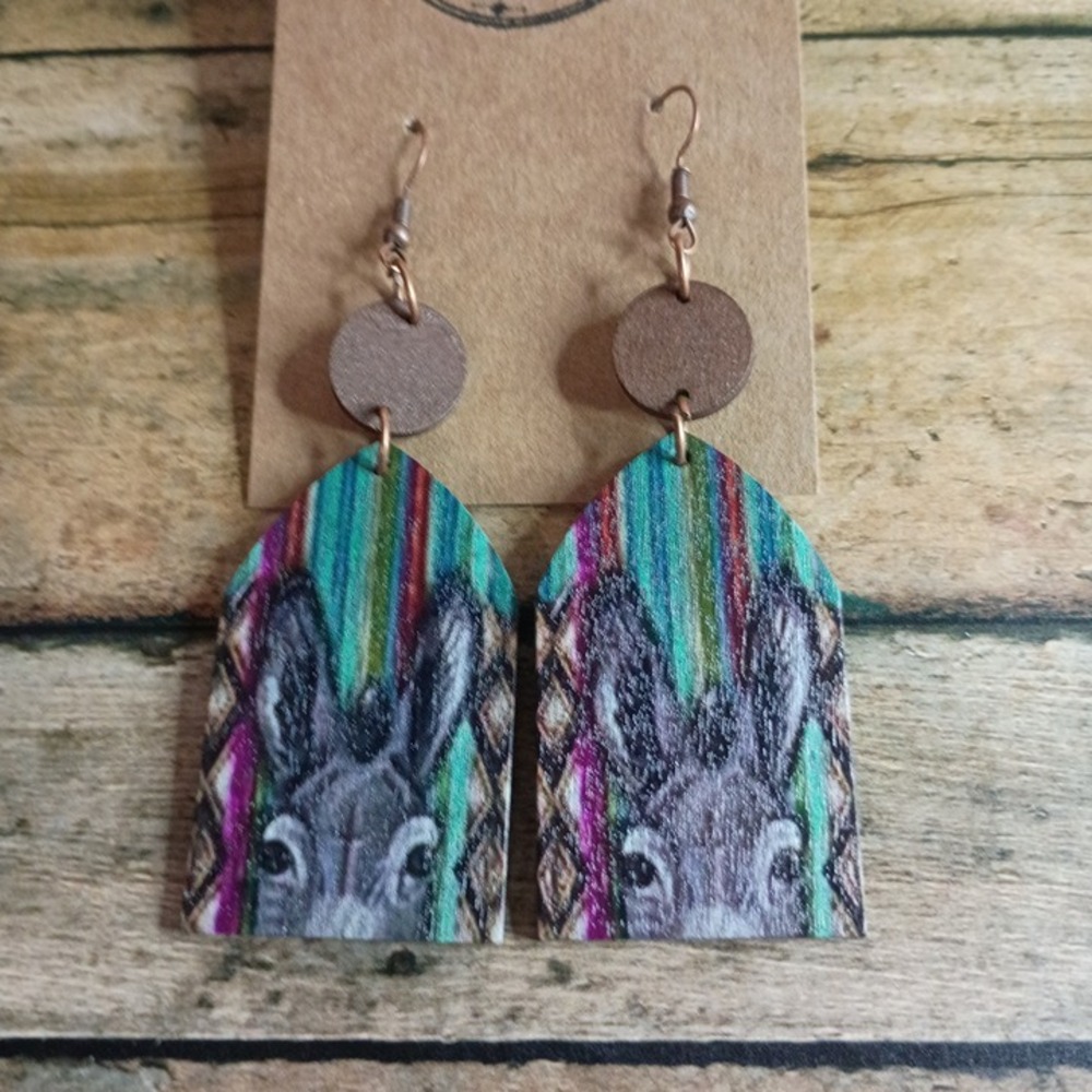 Donkey Serape Western Teardrop Earrings Boho Farmhouse Cowgirl Rodeo Jewelry